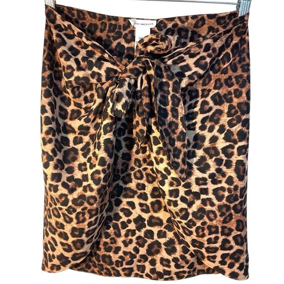 Good American Ladies Sarong Wrap Skirt Brown Black Leopard 0-4 XS-XL Cover-up - Picture 2 of 12